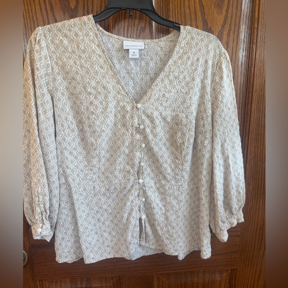 Liz Claiborne Cream Patterned Blouse